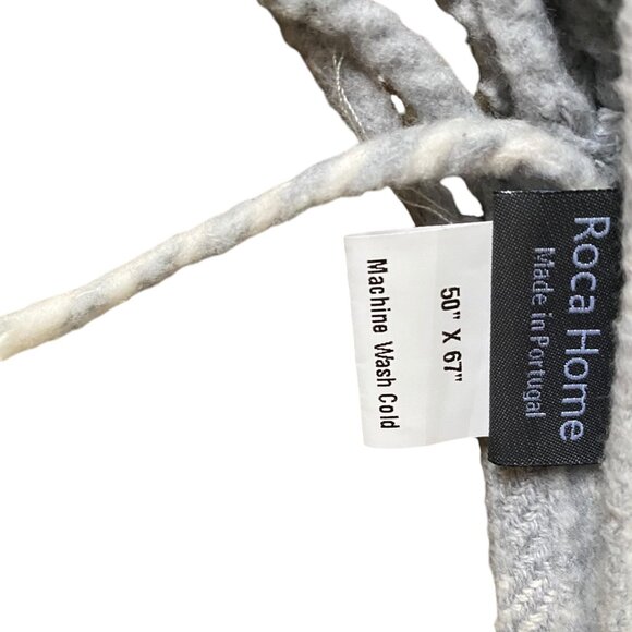 Roca Home Gray Geometric Cotton Blend Blanket 50" X 67" Made In Portugal - Picture 4 of 7